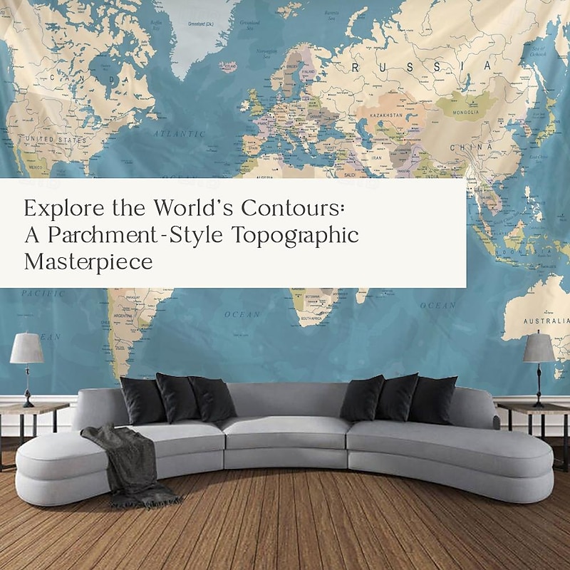 World Map Wall Tapestry Art Decor Blanket Curtain Picnic Tablecloth Hanging Home Bedroom Living Room Dorm Decoration Vintage Topography Parchment Style3
