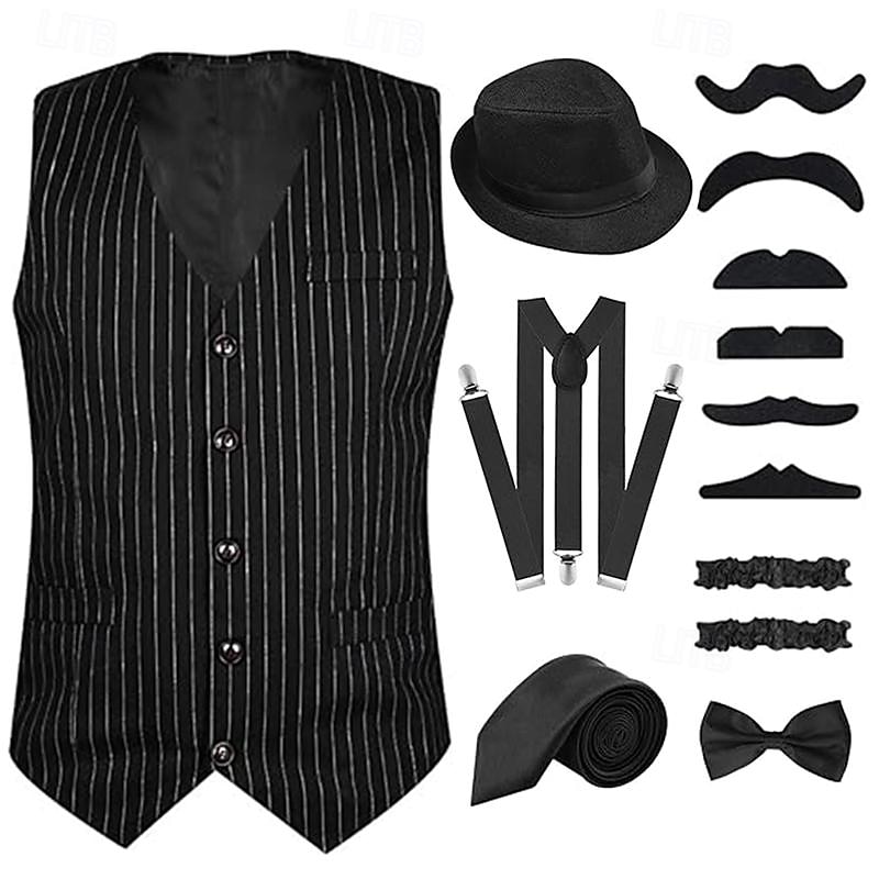 Retro Vintage Roaring 20s 1920s Outfits Vest Waistcoat The Great Gatsby Gentleman Fashion Fancy Dress Men's Christmas Halloween Carnival Prom Festival Adults' Cravat Vest More Accessories All Seasons2