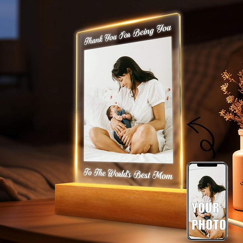 Personalized Light Up Photo Frame Custom Best Gift for Mom – Acrylic Night Light, Warm White 7-Color for Best Mom, Valentine's Day, Wedding, Birthday, Anniversary Gifts2