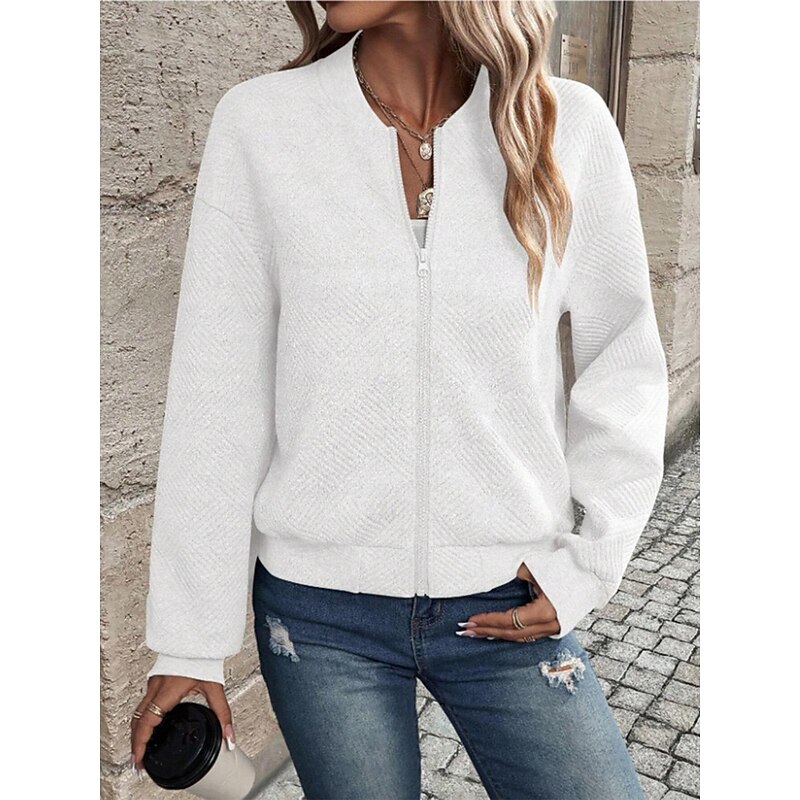 Women's Casual Jacket Outdoor Street Daily Fall Winter Regular Coat Regular Fit Windproof Warm Breathable Stylish Contemporary Casual Jacket Long Sleeve Plain Full Zip Black White Gray4