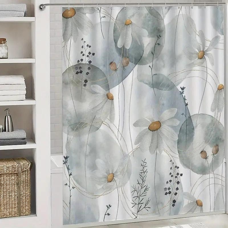 Shower Curtain with 12 Plastic Hooks 180cm*180cm(70"*70"),Watercolor Shower Curtain Set, Polyester Waterproof, Non-slip Floor Mat, Toilet Seat, Bathroom Mat, for Bathroom Bathtub Decoration4