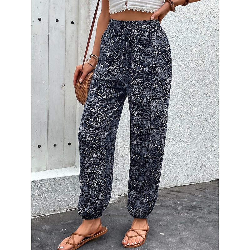 Women's Joggers Pants Trousers Fashion Long Graphic Side Pockets Elastic Waistband Print Breathability Comfortable Micro-elastic Casual Daily Black Navy Blue Spring & Summer Regular Fit4