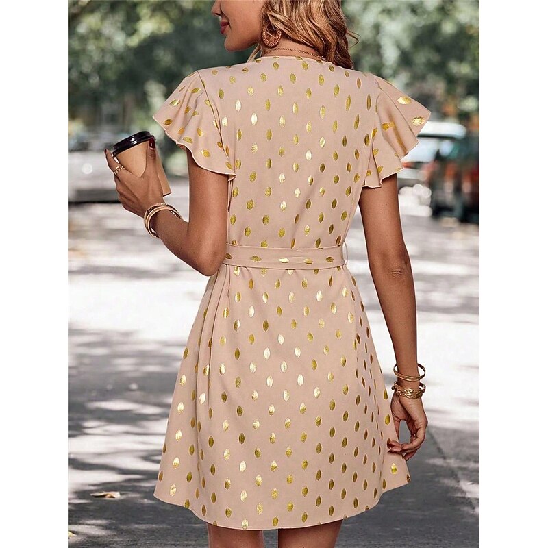Women's Casual Dress Polka Dot Zipper Print V Neck Mini Dress Stylish Casual Daily Date Short Sleeve Summer 14