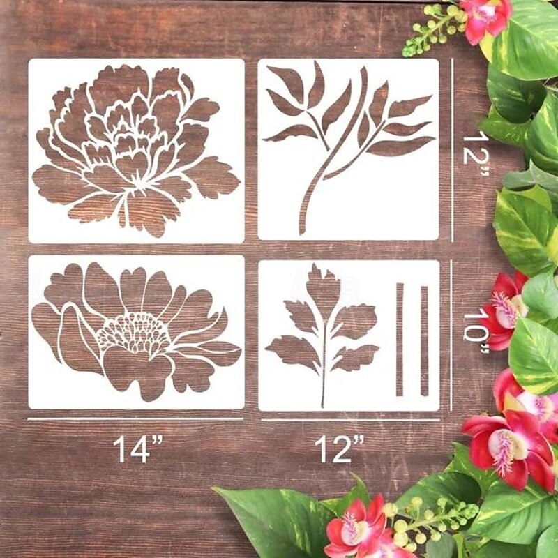 Garden Fence Large Flower Stencils-DIY decoration,Flower Stencil for Garden Fence Large Flower Stencils for Wall  Peony Templates for Painting on Wood Furniture4