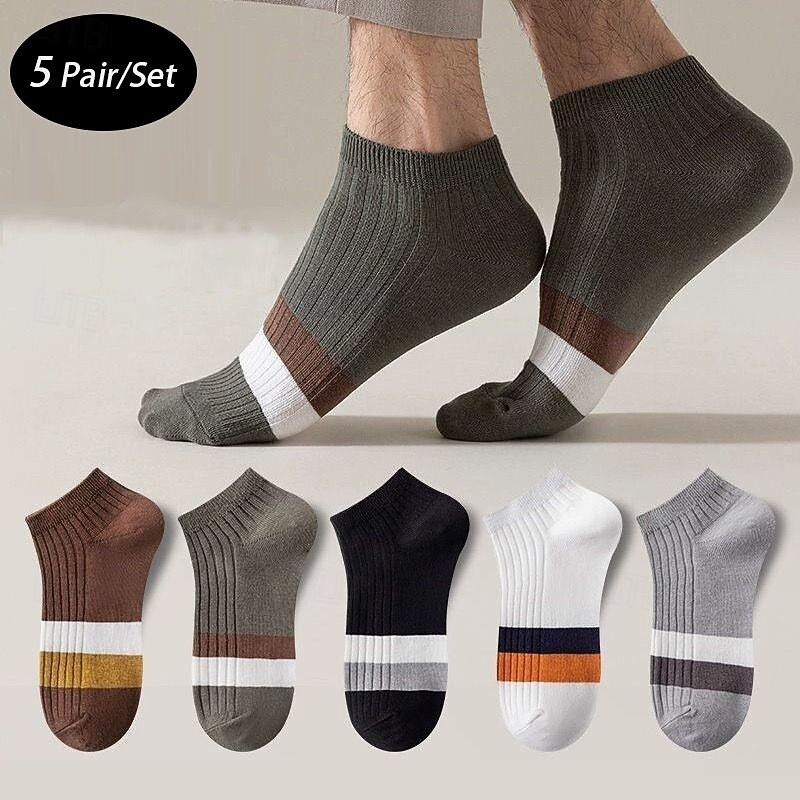 Men's 5 Pairs Multi Packs Socks Running Socks Casual Socks Rainbow Color Color Block Sports & Outdoor Daily Vacation Basic Medium Spring Fall Fashion Casual