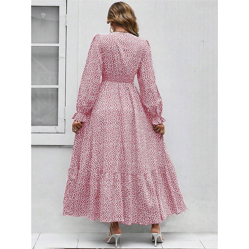 Women's Formal Dress Floral Ruffle V Neck Long Dress Maxi Dress Elegant Stylish Daily Long Sleeve Fall4
