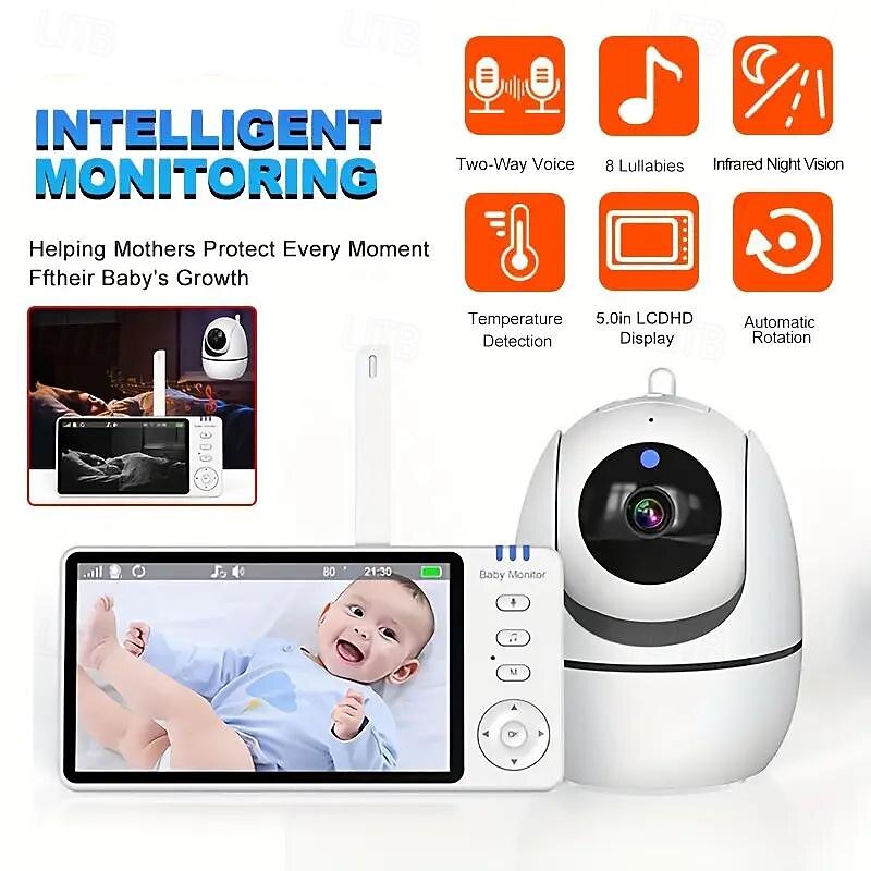 5 Inch Video Baby Monitor With Camera PTZ Zoom Babyphone Cam Security Protection Surveillance Cameras Temperature Sensor Lullaby