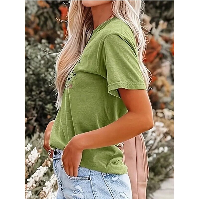 Women's T Shirt Floral Dandelion Fashion Casual Short Sleeve Round Neck Regular Tops Daily Print Green Summer2