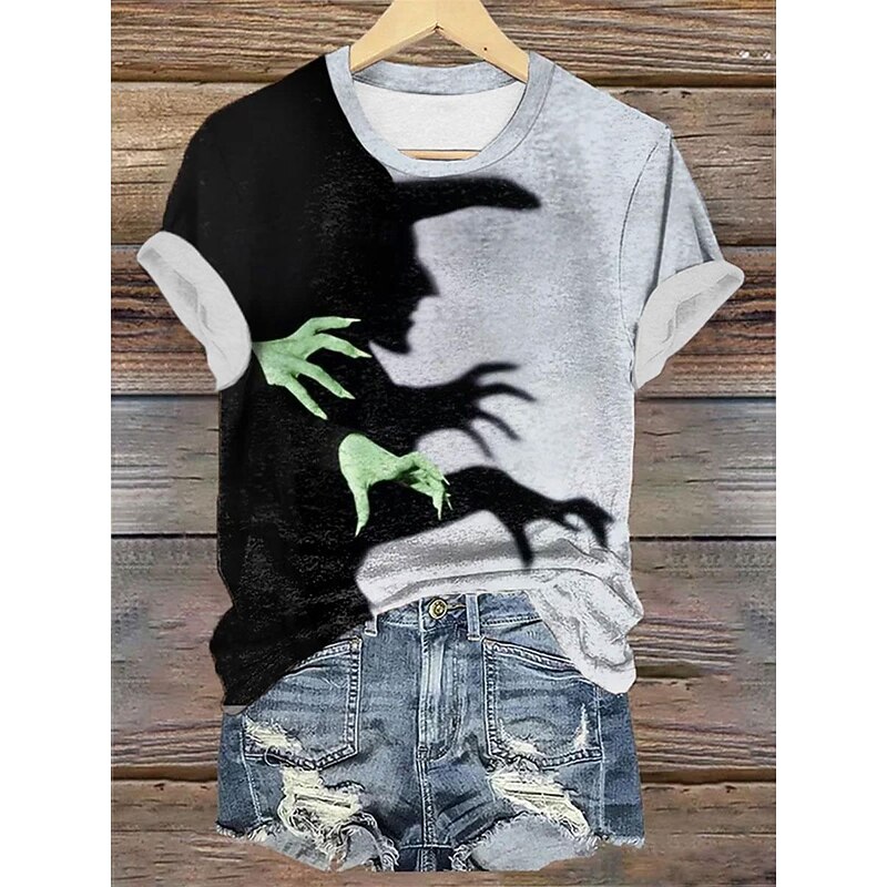 Halloween Women's T shirt Witch Tee Daily Casual Short Sleeve Purple Summer