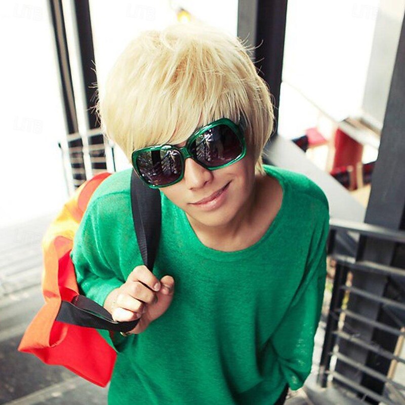 Cool Mens Short Straight Platinum Blonde Wigs Male Boys Party Cosplay Full Wig Halloween Wigs2