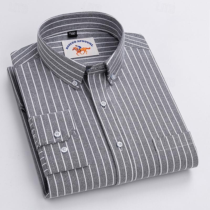 Men's Shirt Dress Shirt Button Up Shirt Stripes Wedding Party Black Pink Blue Light Sky Blue Long Sleeve Lapel Spring &  Fall Clothing Apparel Front Pocket4