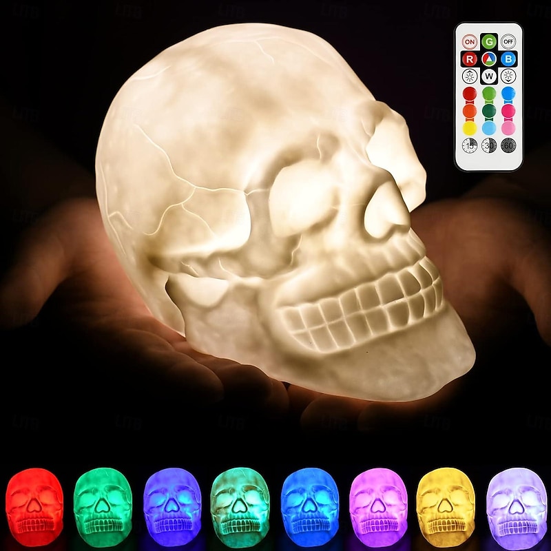 Halloween Skull Lamp Skeleton LED Night Light with 7 Changing Color Light and Remote Control for Home Decoration Halloween
