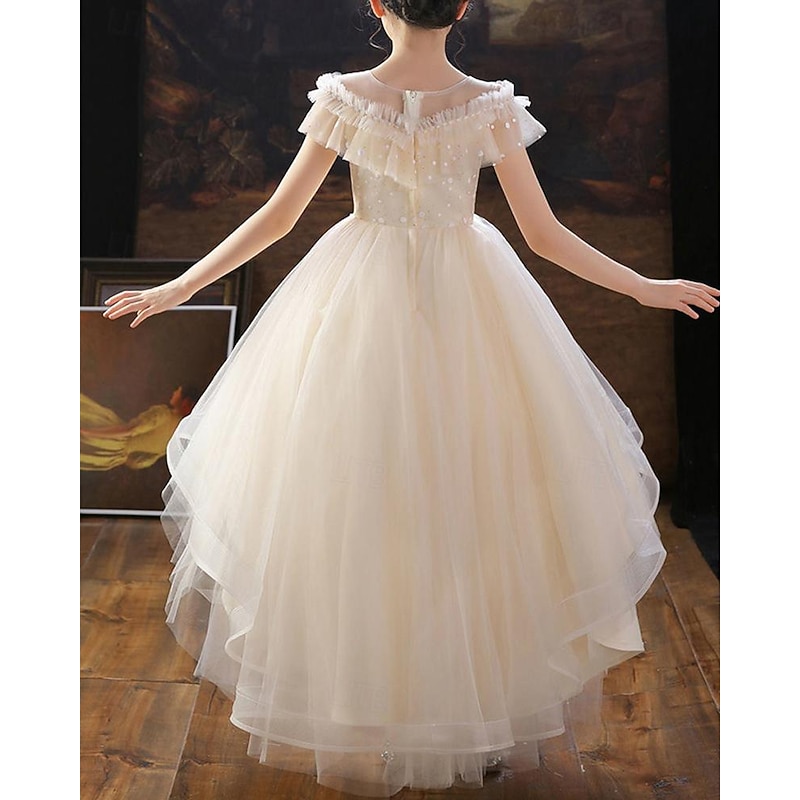 Girls' 3D Solid Color Party Dress Sleeveless Summer Performance Party Birthday Princess Beautiful Sweet Kids 4-12 Years Party Dress Swing Dress Tulle Dress Asymmetrical Regular Fit