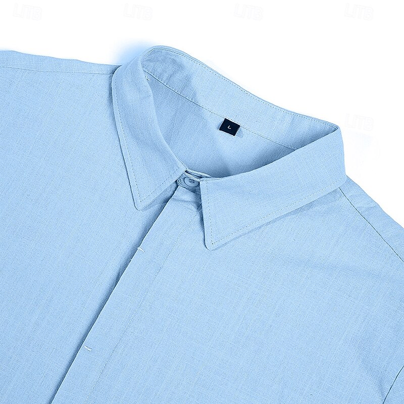 Men's Shirt Linen Shirt Summer Shirt Button Down Shirt Casual Shirt Beach Shirt Plain Vacation Curise Black White Light Green Pink Short Sleeve Lapel Summer Clothing Apparel2