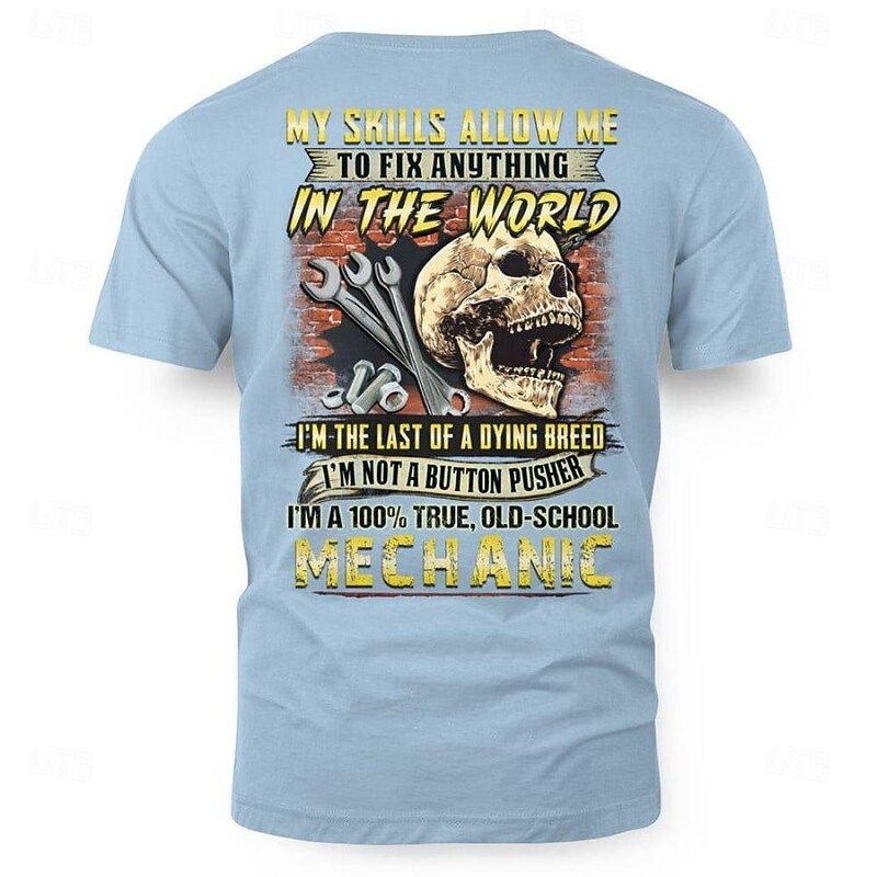 Old School Mechanic Men's T-Shirt - 'My Skills Fix Anything, Not A Button Pusher' Funny Graphic Tee for Tradesmen.2