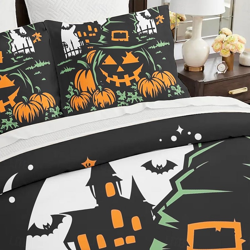 Halloween Collection Duvet Cover Set Jack O Lantern Pumpkin 3 Piece Set Super Soft Skin-friendly Long-lasting4