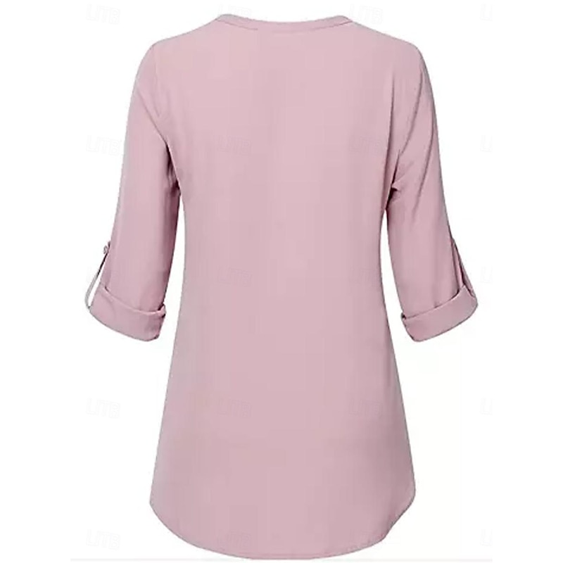 Women's Blouse Dressy Tops Elegant Solid Color Beaded Short Sleeve Notched Neck Work Black White Pink Blue Summer Spring Fall3