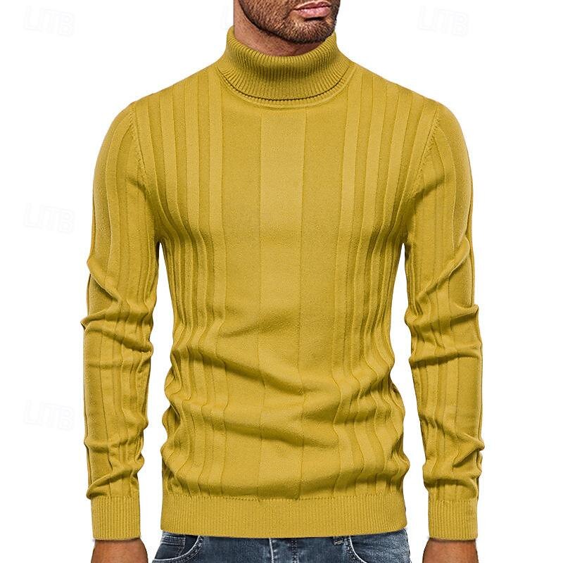 Men's Pullover Sweater Jumper Knit Sweater Mens Turtle Neck Jumper Ribbed Knit Regular Knitted Plain Turtleneck Fashion Basic Daily Wear Date Clothing Apparel Fall & Winter Black Yellow S M L4