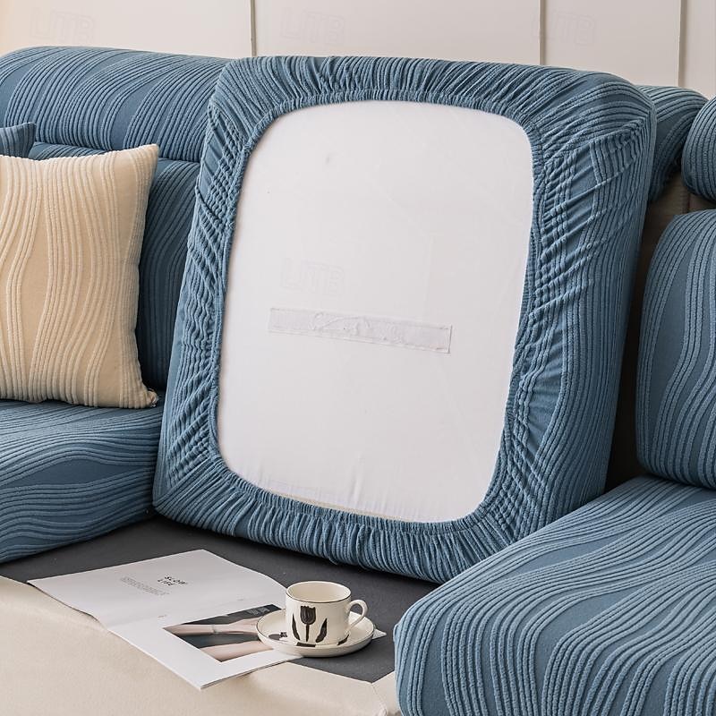 Water Resistant Sofa seat Cushion Cover Jacquard Striped Slipcover Elastic Couch Armchair Loveseat 4 or 3 Seater Grey Plain Solid Soft Durable Washable2