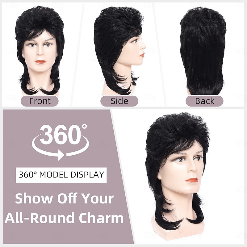 Mullet Wigs for Men 70s and 80s Theme Party Costumes Fancy Party Accessory Cosplay Wig (Black) Halloween Wigs2