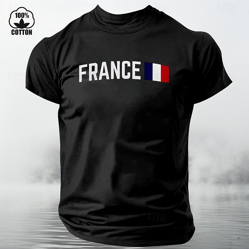Men's France Flag Graphic T-Shirt, White 100% Cotton Short Sleeve4