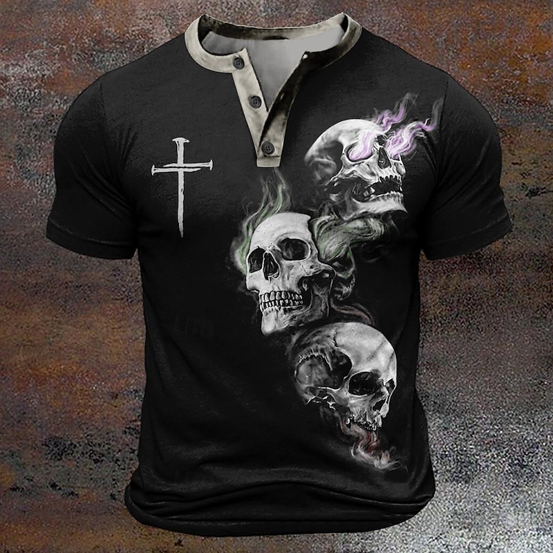 Men's Halloween Skull T Shirt Short Sleeve 3D Print Designer Gothic Party Street Casual Summer Spring Black Crew Neck Henley T-Shirt