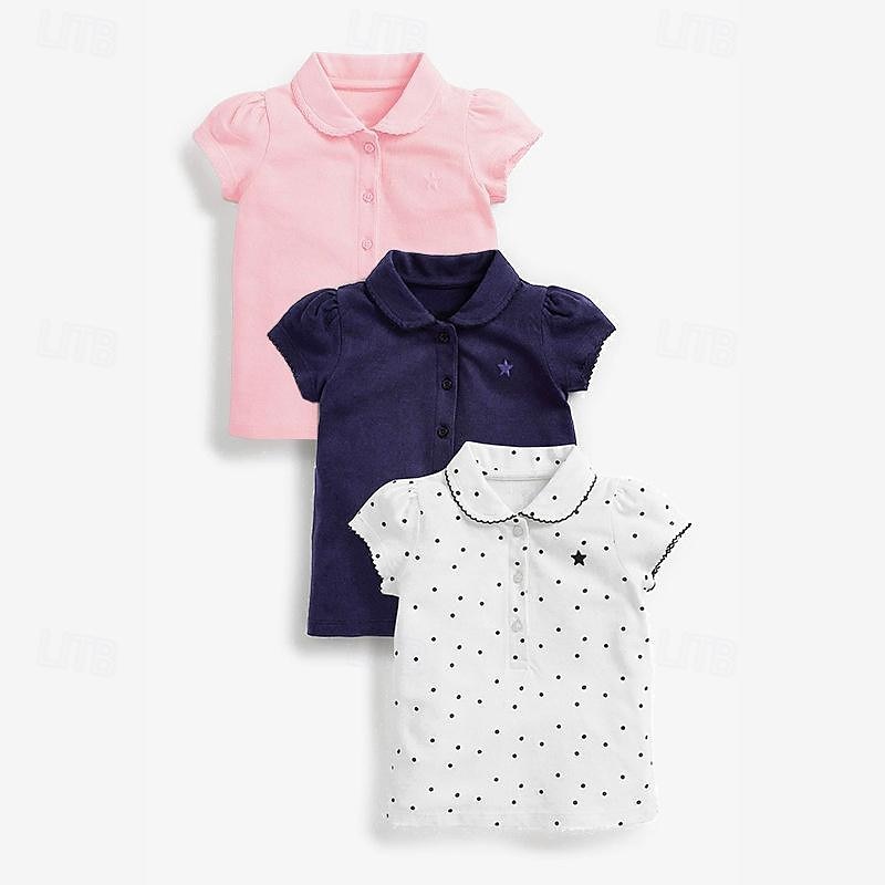Girls' 3D Spot Tee Polo Shirt Short Sleeve Summer Fashion Basic Little Kids(4-7ys) 4-7 Years Lapel Outdoor Casual Daily Regular Fit
