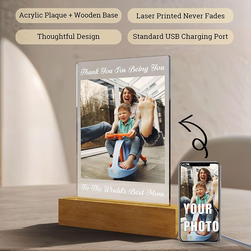 Personalized Light Up Photo Frame Custom Best Gift for Mom – Acrylic Night Light, Warm White 7-Color for Best Mom, Valentine's Day, Wedding, Birthday, Anniversary Gifts4