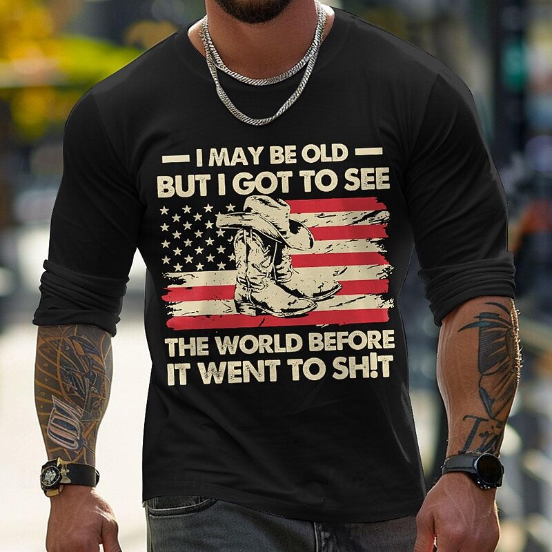 Letter Print Old People Black Orange Dark Blue T shirt Tee Men's Graphic 100% Cotton Shirt Classic Casual Shirt Long Sleeve Comfortable Tee Spring Fall Fashion Designer Clothing S M L XL XXL2