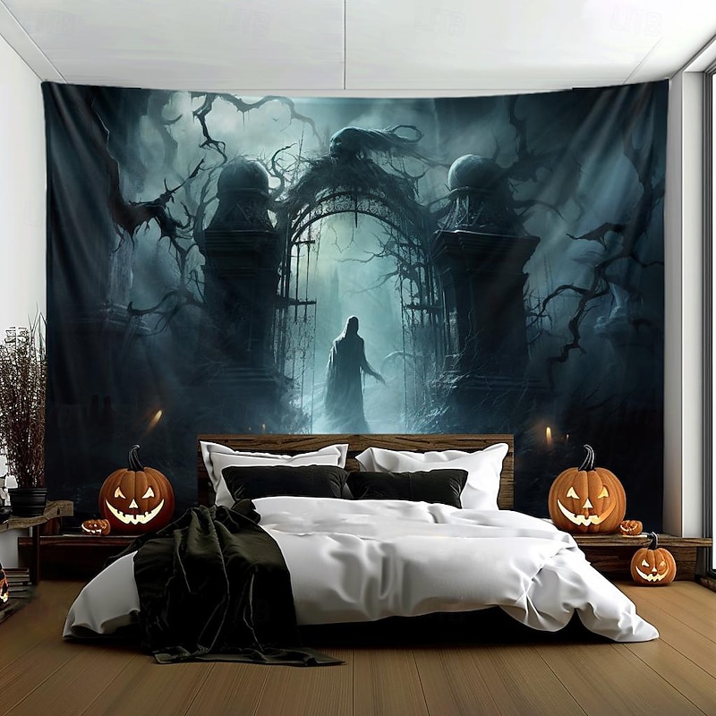 Halloween Decorations Graveyard Ghost Hanging Tapestry Wall Art Large Tapestry Mural Decor Photograph Backdrop Blanket Curtain Home Bedroom Living Room2