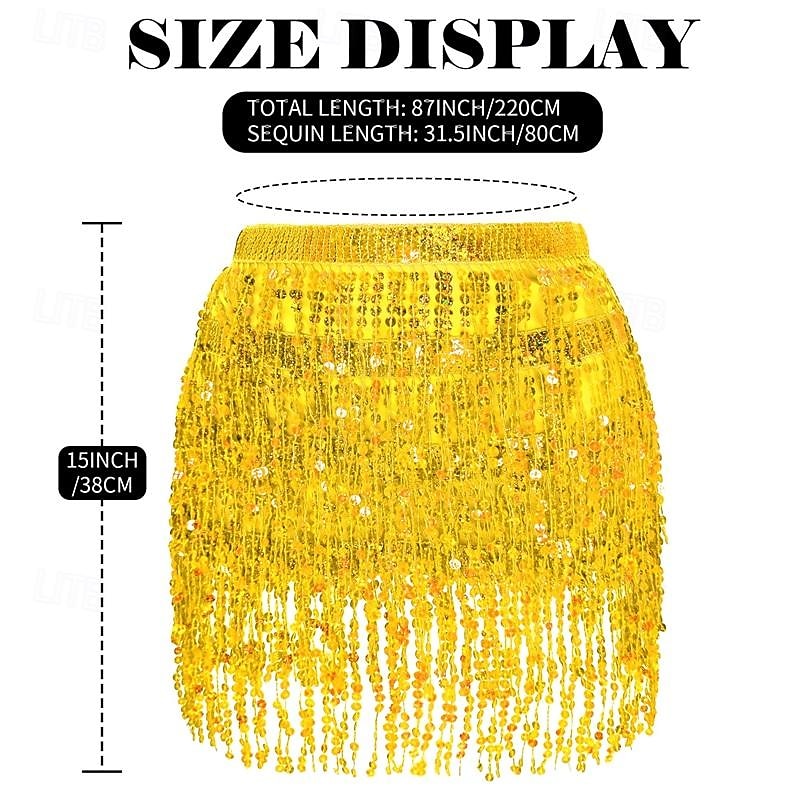 Sequin Skirt Fringe Wrap Skirts Sparkly Belly Dance Hip Scarf Tassel Skirt Party Rave Costume for Women Girls4