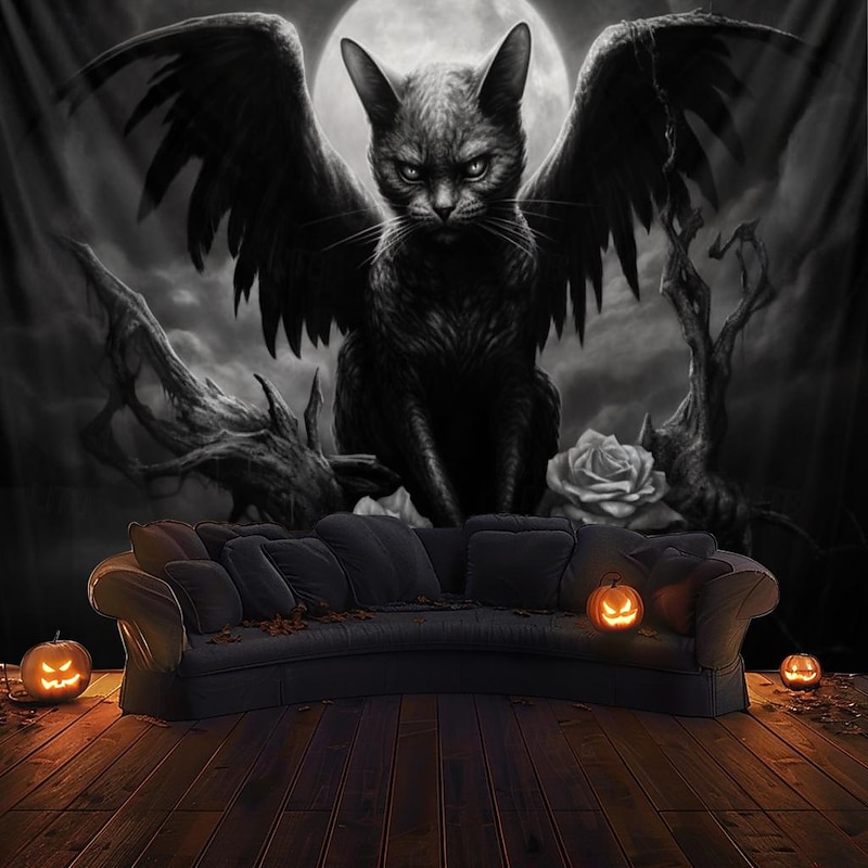 Black Cat Wings Hanging Tapestry Wall Art Large Tapestry Mural Decor Photograph Backdrop Blanket Curtain Home Bedroom Living Room4
