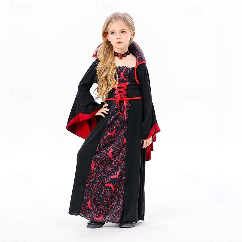 Vampire Halloween Cape Cosplay Costume Hooded Cloak Scary Costume Kid's Girls' Carnival Masquerade Performance Halloween Masquerade Easy Halloween Costumes Dress Up3