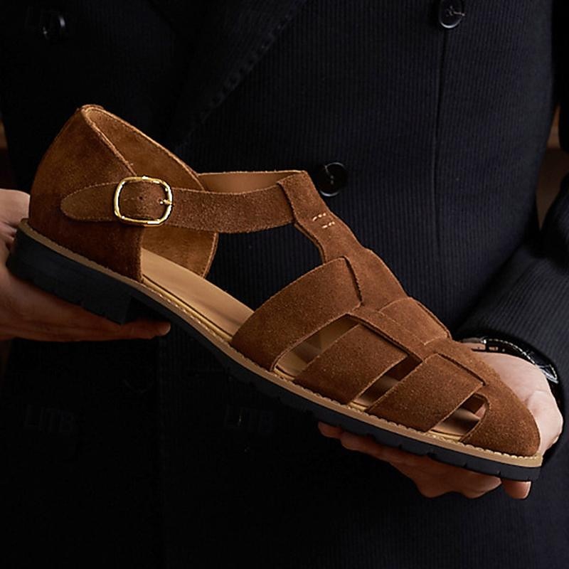Men's Suede Leather Gladiator Sandals - Stylish Buckle Strap Summer Footwear for Casual and Formal Wear3