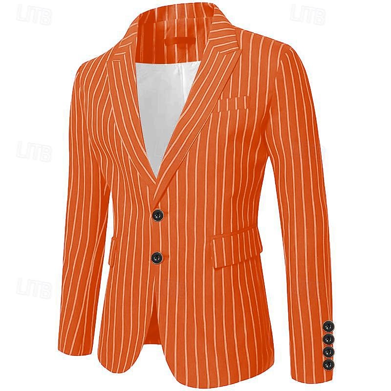 Men's Graduation Blazer Cocktail Attire Business Formal Evening Wedding Party Only tops Fashion Casual Summer Spring &  Fall Polyester Stripes Pocket Casual / Daily Single Breasted Blazer Black White2