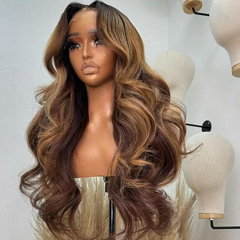 Unprocessed Virgin Hair 13x4 Lace Front Wig Middle Part Brazilian Hair Wavy Multi-color Wig 130% 150% Density with Baby Hair Highlighted / Balayage Hair Glueless Pre-Plucked For Women Long Human Hair3