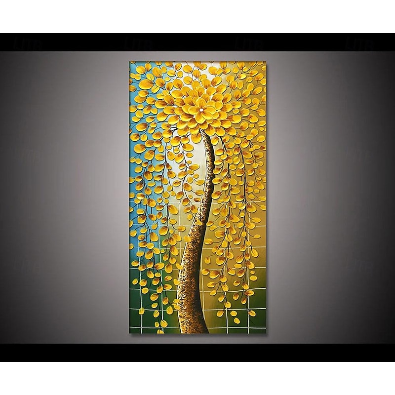 Hand Painted Abstract Yellow Gold Cherry Blossom Painting Living room decor Abstract flower wall art Thick Acrylic Palette Knife Oil Painting On Canvas Unframed4