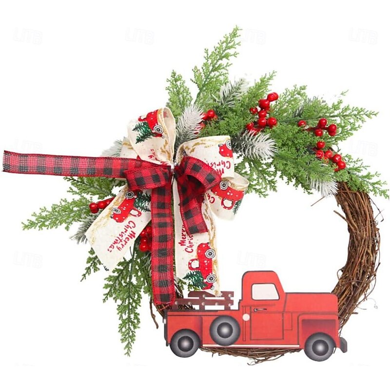 Christmas Wreath Outdoor for Front Door Winter Wreath Window Wall Decoration Red Truck Decoration, Large Door Front Wreath, Door Hanging, Christmas Decorations, Home Decoration Wreath3