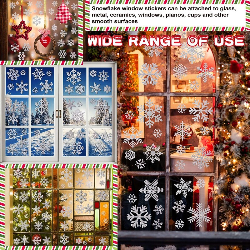 6 Sheets Snowflake Window Decals and Wall Stickers - Glittering Gold and Silver Static Cling, Festive Holiday Glass and Wall Decor for Christmas, Perfect for Windows, Mirrors, and Home Decoration3