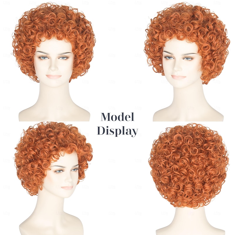 Women Rope Short Curly Red Brown Hair Wig Halloween Cosplay Party Wigs4