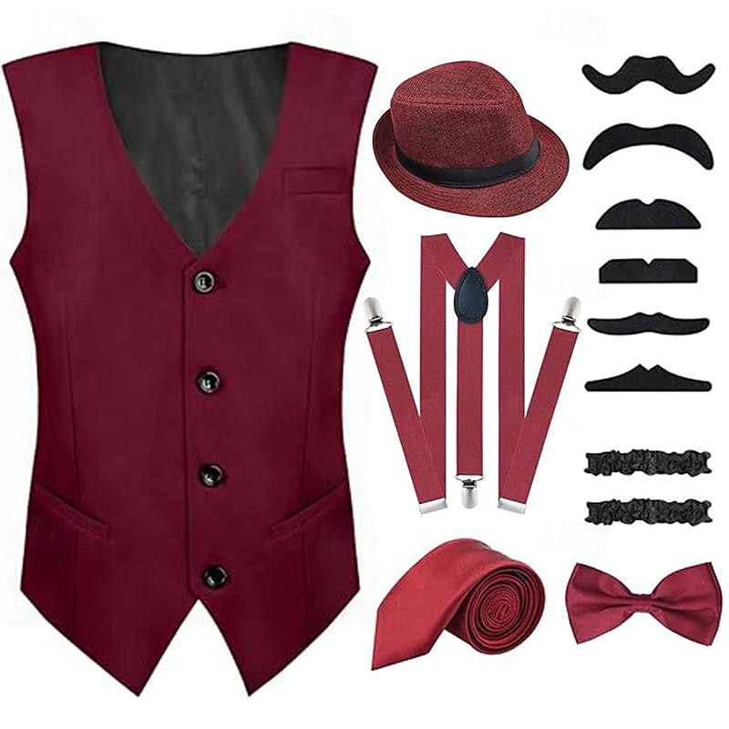 Retro Vintage Roaring 20s 1920s Outfits Vest Waistcoat The Great Gatsby Gentleman Fashion Fancy Dress Men's Christmas Halloween Carnival Prom Festival Adults' Cravat Vest More Accessories All Seasons