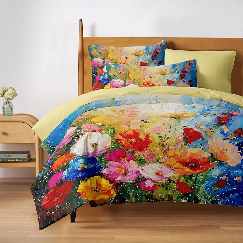 Floral Pattern Duvet Cover Set Set Soft 3-Piece Luxury Cotton Bedding Set Home Decor Gift King Queen Duvet Cover