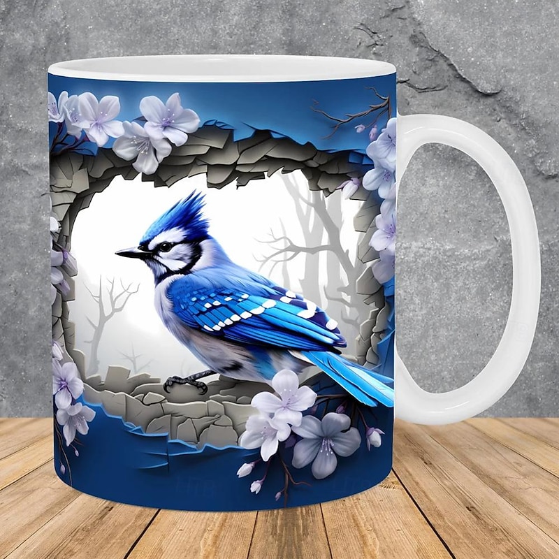 Bird Coffee Cup 3D illusion Coffee Mugs, Animal Gift Cup Travel Mug Funny Drinking Cup Desk Decor,11.2oz Ceramic Mug Tea Mug, Birthday Christmas Gifts for Animal Lovniner3