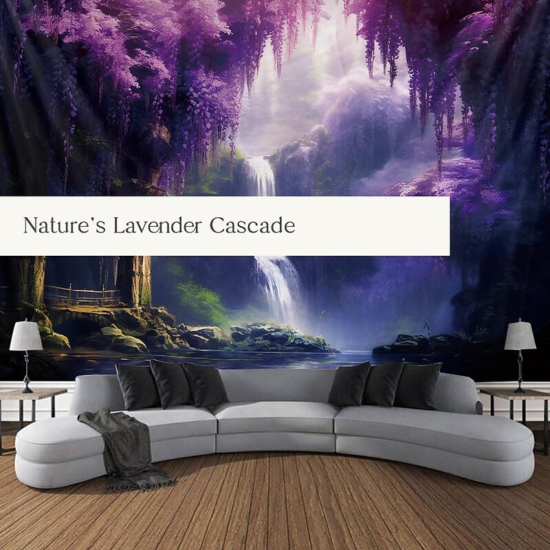 Purple Garden Hanging Tapestry Wall Art Large Tapestry Mural Decor Photograph Backdrop Blanket Curtain Home Bedroom Living Room Decoration Wisteria Flower Waterfall2