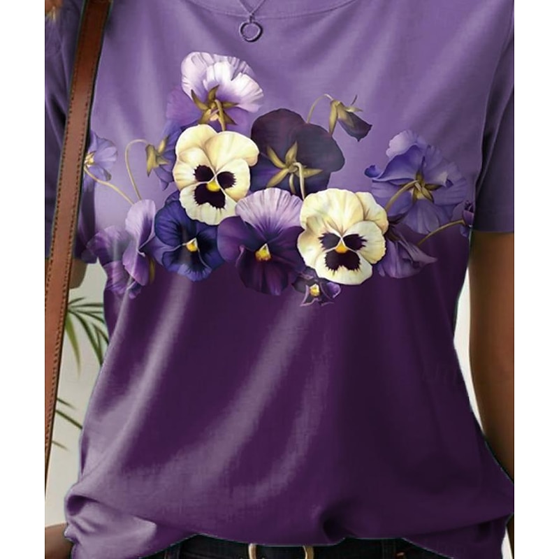 Women's T Shirt Stylish Casual Print Short Sleeve Regular Tops Crew Neck Daily White Pink Purple Light Blue Summer3