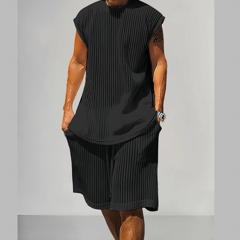 Men's 2 Piece T-shirt Suits Tracksuit Shorts and T Shirt Set Short Sleeve Short Sleeves Short Pant Crew Neck Summer Color Block Gymnatics Casual 2 Piece Knitted Vacation Daily Wear Activewear White4