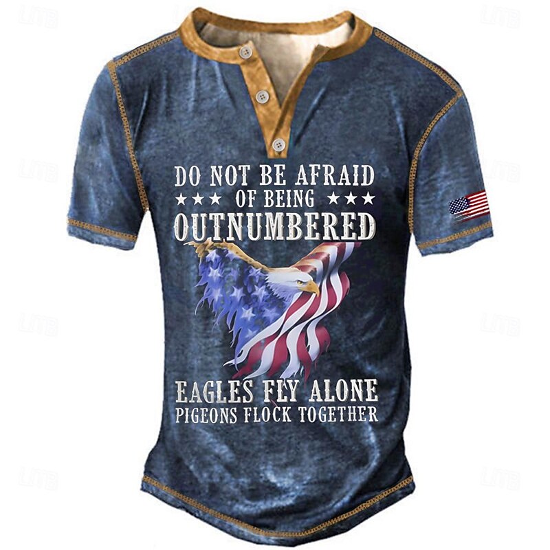 Men's American US Flag Eagle T Shirt Henley Shirt Short Sleeve 3D Print Designer Retro Vintage Street Casual Daily Summer Spring Royal Blue Blue Gray Henley Henley T-Shirt