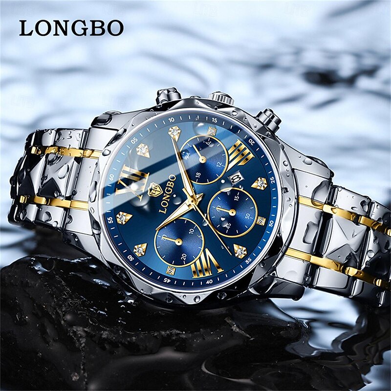 LONGBO Men Quartz Watch Fashion Business Wristwatch Luminous Calendar Waterproof Decoration Steel Watch4