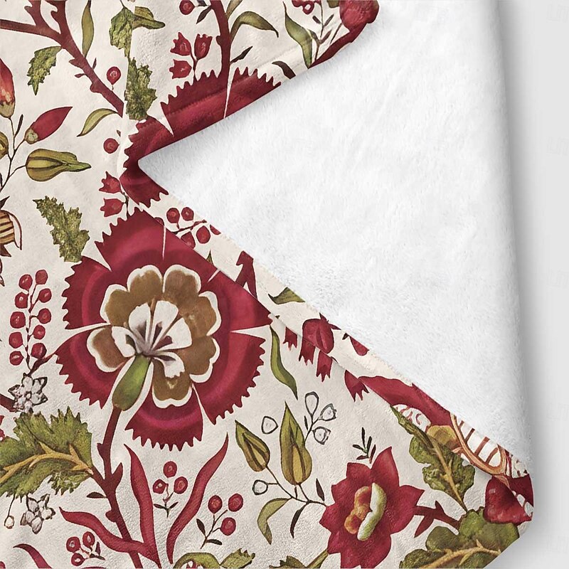 Retro Floral Flannel Blanket Sofa Cover Blanket Office Lunch Nap Blanket AC Blanket Skin-friendly Children Adult Bedroom Blanket4