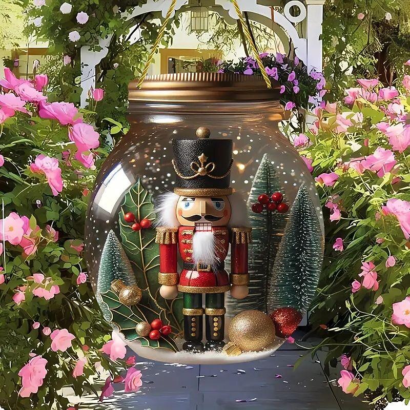 Christmas 2D Nutcracker Acrylic Pendant - Round Jar Design - 7.87x6.69 inches - Ideal for Bedroom, Living Room, and Courtyard Decor2
